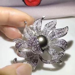 Pins broszki meibapj 12 mm Big Natural Black Pearl Flower Brooch Brooth Modna biżuteria dla kobiet 230809