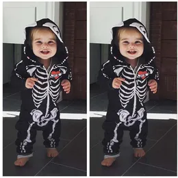 Specjalne okazje Umorden Baby Skeleton Costume Romper Strój z kapturem Jesksuit Niemowlę małego purim Halloween Fancy Sukienka 230810