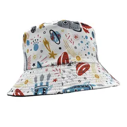 Wide Brim Hats Bucket Hats Cartoon spaceship rocket Print Panama Bucket Hat Summer Sun Hats For Women Men Outdoor Sunscreen Fishing Fisherman Cap HKD230810