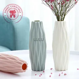 Ny 21 cm modern blomma vas vit rosa grön plast vas nordiskt hem vardagsrum dekoration prydnad blommor arrangemang dekor hkd230810