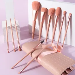 Makeup Brushes Pink Wooden Handle 11 Set Soft Nylon Portable Practical Eyeshadow Loose Powder Repair Blush Beauty Brush Kits