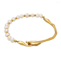 أساور سحر Allme Wholesale Natural Wathwater Pearl for Women 18K Gold Silver PVD Plated Titanium Steel Twist Bracelet