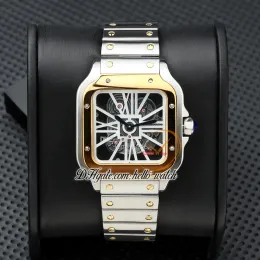 새로운 39.8mm WHSA0015 WHSA0012 SWISS QUARTZ MENS 시계 골격 다이얼 2 톤 옐로우 골드 베젤 스테인레스 스틸 팔찌 신사 시계 Hello_watch Z14A