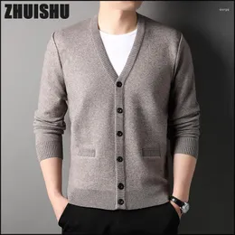 Мужские свитеры Zhuishu Brand Fashion Cardigan Сингл грудь вязаный свитер кардиганы мужская одежда Ropa Hombre одежда