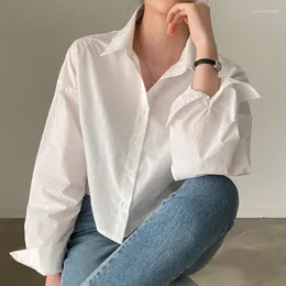 Women's Blouses Casual Long Sleeve Cotton Short Blouse Women Button Up White Shirt Solid Loose Korean Tops Blusas Fashion 20089