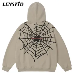 Mens Hoodies Sweatshirts Autumn Men Zip Up Overdized Pullover Hip Hop Spider Web Graphic Streetwear Harajuku Casual Cotton Hooded Sweatshirt 230809