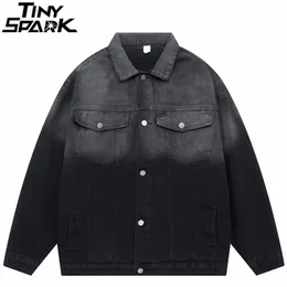 Mens Jackets Men Streetwear Vintage Denim Jacket Gradient Color Jeans Harajuku Retro Loose Bomber Coat Cotton Black Pink 230810