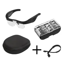 Other Optics Instruments LED Magnifying Glasses USB Rechargeable 1.5X 2.5X 3.5X 5.0X With Light For Eyeglass Watchmaker Repair Wearing Reading Magnifier 230809