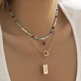 Kolye Kolyeler Çok tabakalı renkli boncuklu kolye su damlası kristal inci zinciri kadın moda premium günlük parti mücevher hediyesi