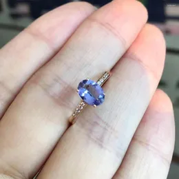 Pierścienie klastra 18K Real Gold Natural and Tanzanite luksusowy kamień Pierścień 925 Srebrna biżuteria