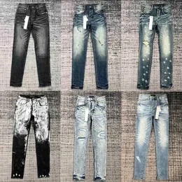 Erkekler Kot Tasarımcı Erkek Mor Pantolon Pantalonlar Yırtılmış Düz Düzenli Denim Gözyaşları Yıkanmış Eski Uzun Delikler