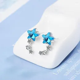 Studörhängen BVE10 925 Sterling Silver Trendy Shine CZ Zircon Blue Star Female Promotion Jewelry Women Birthday Present