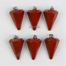 Pendant Necklaces 6pcs Red Jasper Gemstone Hexagonal Pyramid Pendulum Pendants Beads Chakra Reiki Healing Stone For Diy Jewelry Making