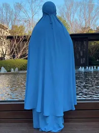 Etniska kläder Long Abaya Khimar Set 2 Piece Jilbab Muslimsk kvinnliga bönutrustning Dubai Turkish Islamiska kläder Ramadan Hijab Scarf kjol