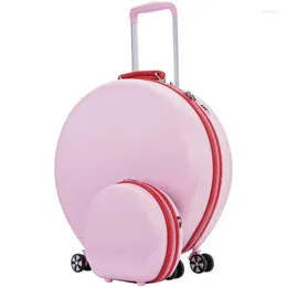 Sväskor 2023 Boarding Suitcase Female 20 "/14" Hand Makeup Case ABS Trolley Bagage Universal Wheel Sale Round Set