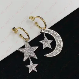 Designer earrings Gold/Silver matching stars and Moon Embed zircon left and right asymmetrical Charm earrings for women, banquets, weddings, parties