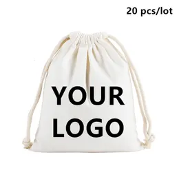 Altre borse 20 Pz/lotto Personalizza Stampa Sacchetti portaoggetti in cotone Pacchetto regalo Immagini personalizzate Testo Personalizza Sacchetti con coulisse tinta unita 230809