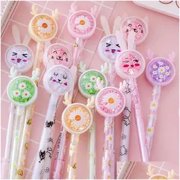 Gift Rollerball Pens Cartoon Rabbit Eared Cat Pequined Gel Pen Girls Heart Signature Söta Student Test Skrivverktyg 0515 Drop Deliv Dhooe