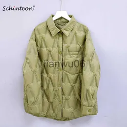 Women's Jackets Schinteon Women White Duck Down Jacket Argyle Polo Collar Casual 2022 New Autumn Winter Outwear Office Lady Coat J230810