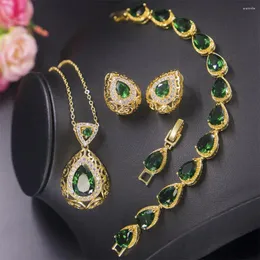 Necklace Earrings Set Funmode Classic Water Drop Green Cubic Zircon Accessories Party For Women Conjuntos De Mujer Wholesale FS138