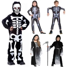 Specjalne okazje Umorden Halloween szkielet szkieletowy Kostium Dzieci Dziecko Straszny potwór Demon Devil Ghost Grim Reaper Costume for Boys Girls 230810