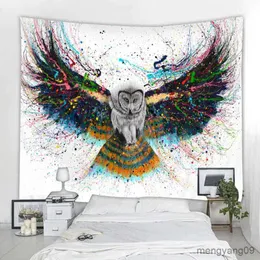 Cameses sevimli baykuş goblen duvar asmak mantarlar altında yağmurdan sığınan bir baykuş sığınak sanat mistik kawaii oda dekor odası arka plan r230810