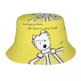 قبعات واسعة الحافة دلو القبعات المخصصة للحياة الليمون Westie Dog Bucket Hats Women West Highland Terrier Terrier Outdoor Sun Summer Fisherman Cap HKD230810