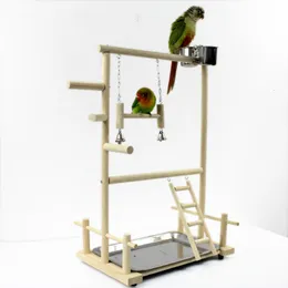 Other Pet Supplies Parrot Playstands With Cup Toys Tray Bird Swing Climbing Hanging Ladder Bridge Wood Cockatiel Playground Perches 532336cm 230810