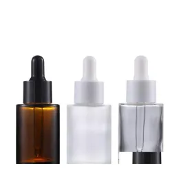 wholesale Packing Bottles 30Ml Glass Essential Oil Per Liquid Reagent Pipette Dropper Bottle Flat Shoder Cylindrical Clear/Frosted/Amber LL