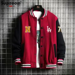 Herrjackor supzoom ankomst bokstav rib hylsa bomulls topp mode singel breasted casual bomber baseball jacka lös hjärtrock 230810