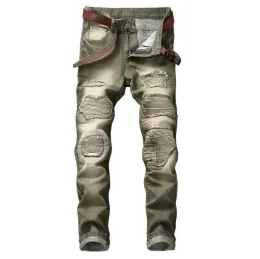 Erkekler sıkıntılı motosiklet bisikletçisi kot pantolon pullu pantolon ince fit erkek moto denim hip hop punk sokak kıyafeti erkekler için chg23017-6 megogh