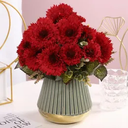 Decorative Flowers 1 Bunch Fake Sunflower Gerbera Bouquet Artificial Home Wedding Decoration Flower Simulation Plant Silk