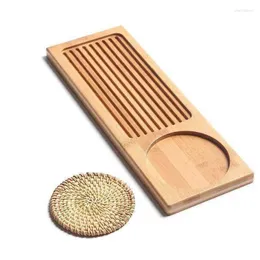 Tea Trays Bamboo Wood Tray Plate Accessories Saucer Rattan Mat Rectangle Serving Table Storage Dish For El Gongfu