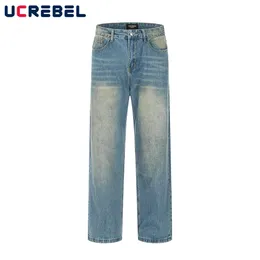 Herren Jeans Washed Distressed Retro Casual Lose Gerade Denim Hosen Männer Streetwear Hosen 230809