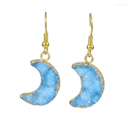 Dangle Earrings fyjsユニークなライトイエローゴールドカラー不規則な形状hlaf Moon dyed Lake Lake blue drop for women Jewelry