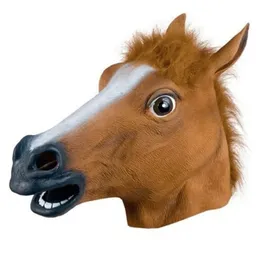 Party Masks Horse Head Mask Creepy Brown Horse Head Rubber Latex Animal Masque for Adults Novelty Halloween Costume party 230809