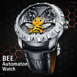 Armbandsur Lucky Harvey Bee Flapping Dial Limited Edition Automatisk mekanisk rörelse Klockor för män syntetiska safirvattenproofwatch