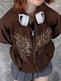 Men's Hoodies Sweatshirts 2000s Grunge Butterfly Graphic Zip Up Sweatshirt Korea Extra Large Long Sleeve Street Apparel Y2k Jacket Hoodie Coat E-girl Top Z230810