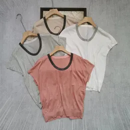 Kvinnors stickor Tees Naizaiga 40 LINEN 30 SILK LCYOCELL ONECK Löst montering Red White Grey Apricot Women Pullovers TREEATER TSHIRT QWX285 230809