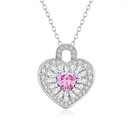 Kedjor Seasy Pure 925sterling Silve Pink Moissanite Heart Necklace For Women 1.3ct D Color Sparkling VVS1 Party Halsband Fina smycken