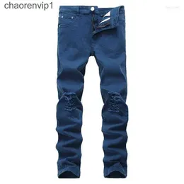 Men's Jeans Casual Light-colored Denim Korean Trousers Men's Ripped Destroyed Ruined Hole Plus Size