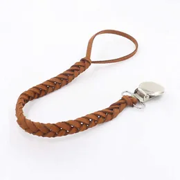 Leather Pacifier Chains Handmade Alloy Pacifier Clips Safe Hand Braided Leather Chain Baby Girl Boy Eco-friendly Holder Chain