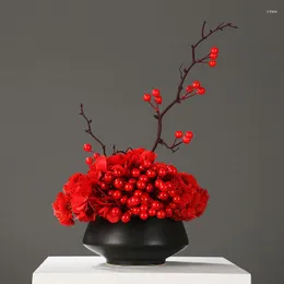 Decoratieve Bloemen Chinese Stijl Kunstbloem Fortuin Fruit Bonsai Rode Feestelijke Vaas Woonkamer El Receptie Decoratie