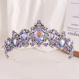 Purple Crystal Tiara Crown for Women Wedding Party Nowy vintage ślubna panna młoda Hair Akcesoria