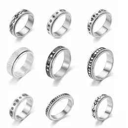 Stainless Steel Spinner Ring jewelry for Women Mens Fidget Band Rings Moon Star Celtic Stress Relieving Wide Wedding PromiseZZ