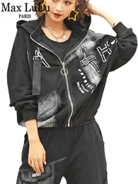 سترات نسائية Max Lulu Fall Fashion Letter Punk DeniM Design Worling Coats الكلاسيكية ذات الحجم الكبير عتيقة الملابس الخارجية 230809