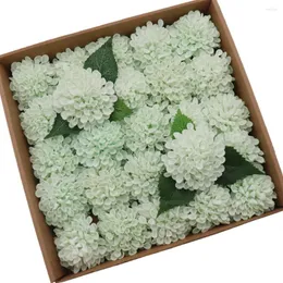 Kwiaty dekoracyjne D-Seven sztuczne 25pcs Mint Green Dahlia Fake Daisy z łodygą na majsterkowanie bukiety ślubne Kwiatowe aranżacje