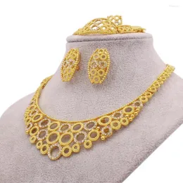 Necklace Earrings Set African Gold Plated Dubai Jewelry And For Women Wedding Banquet Party Large