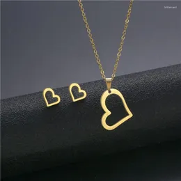 Necklace Earrings Set Yi Ang Jewelry Heart-shaped Simple And Generous Stainless Steel Dinner Accessories