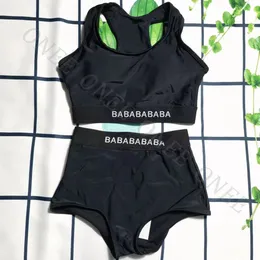 Alfabetet kvinnors badkläder retro delad bikini strand bh triangel vit svart sexig pool party boxer sport baddräkt set